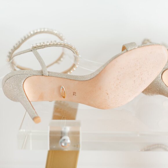 Badgley Mischka Claudette Platinum Women's Heel 7.5 Diamond Rhinestone Sandal - Picture 9 of 10